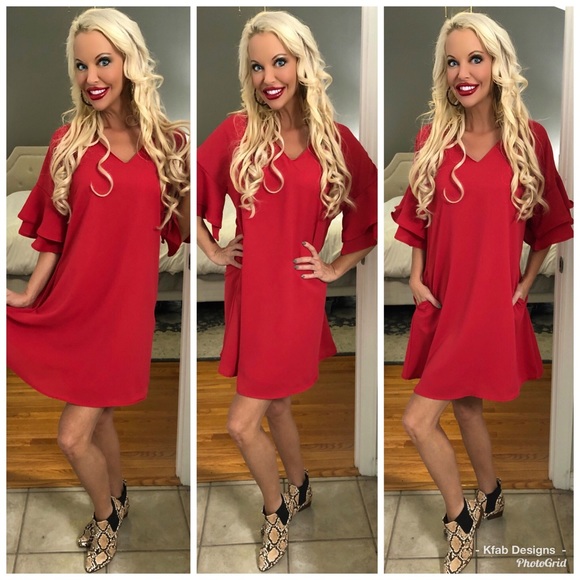 🛍LAST 1! Tiered Ruffle Fully Lined Pocket Dress - Picture 2 of 7